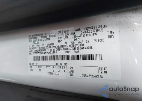 2022 Ford Transit-350 z USA, uszkodzony, nr VIN 1FTBW2Y84NKA02391